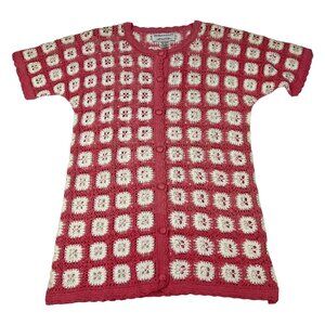 Bando Pink & Off‎ White Round Neck Crochet Blouse Top Womens Size S (G10140)